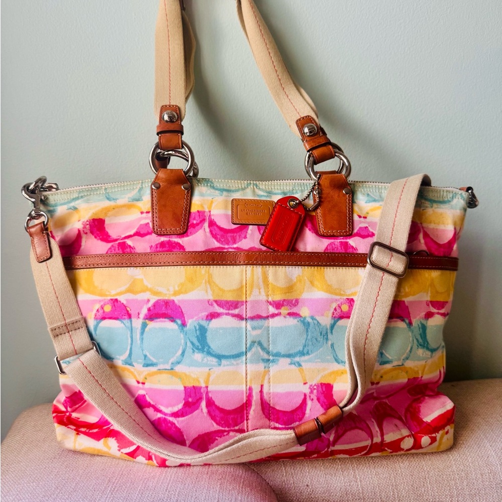 Y2K Coach Multicolor Striped Tote Bag